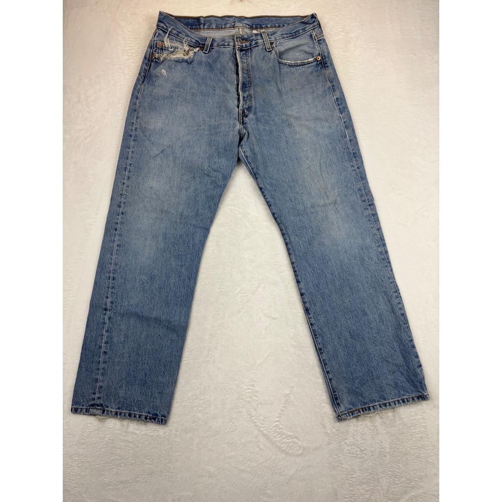 Levis 501 Men's 36x30 Vintage Y2K  Light Wash‎ Grungy Distressed Whiskered Denim